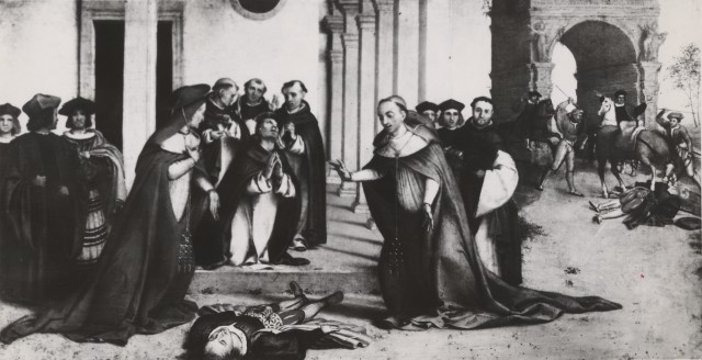 Anonimo — Lotto Lorenzo - sec. XVI - San Domenico resuscita il giovane Napoleone Orsini — insieme